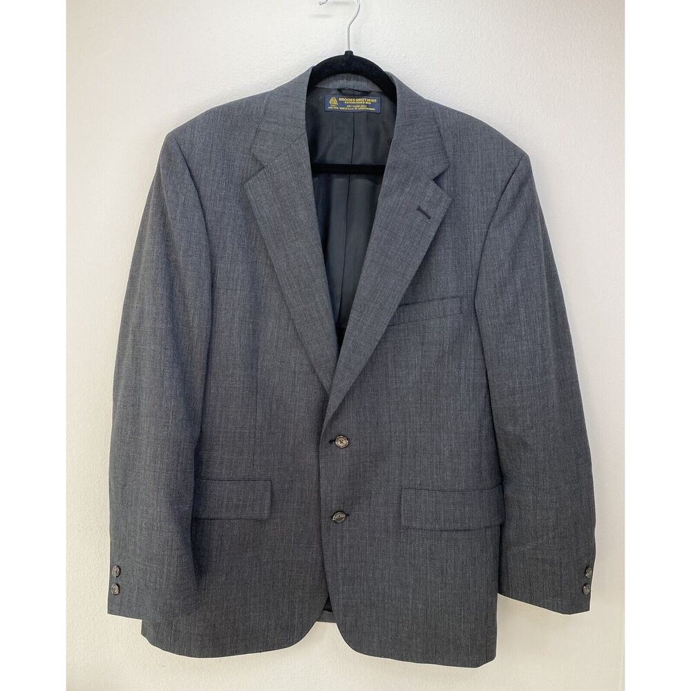 Brooks Brothers Blazer Jacket Mens Size 43R Gray 100% Wool Button Wedding Work